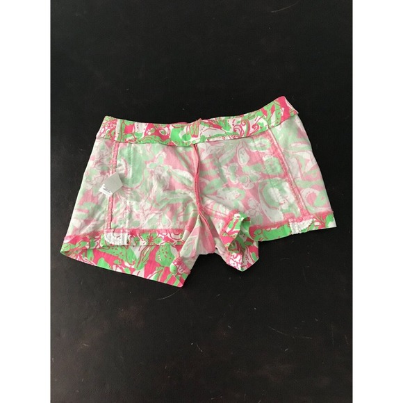 Lilly Pulitzer Liza Shorts, Forgot My Trunks Green Pink Lace Design - Size 0 - Picture 3 of 10